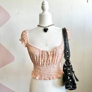 Floral Babydoll Puff Sleeve Top Cottagecore Y2K Milkmaid Romantic Small